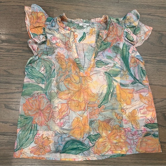 Rails Ruffle Sleeve Top Calista Tropical Floral Small Vacation Bloomcore - Picture 2 of 6